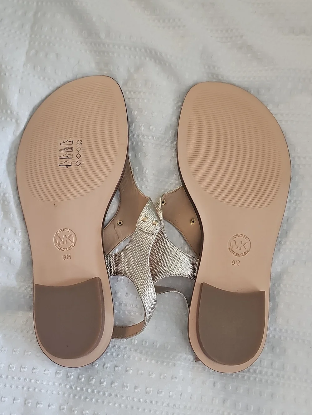 Michael Kors Gold and Brown Leather T-Strap Sandals - Picture 2 of 4